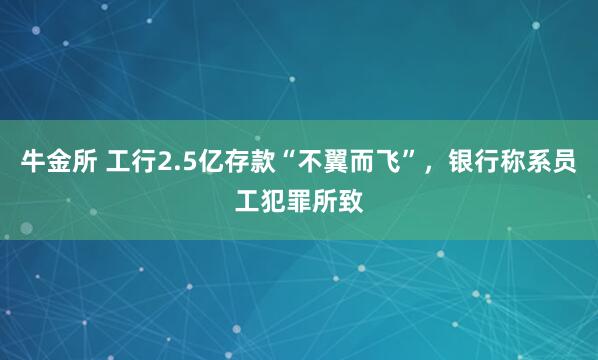 牛金所 工行2.5亿存款“不翼而飞”，银行称系员工犯罪所致